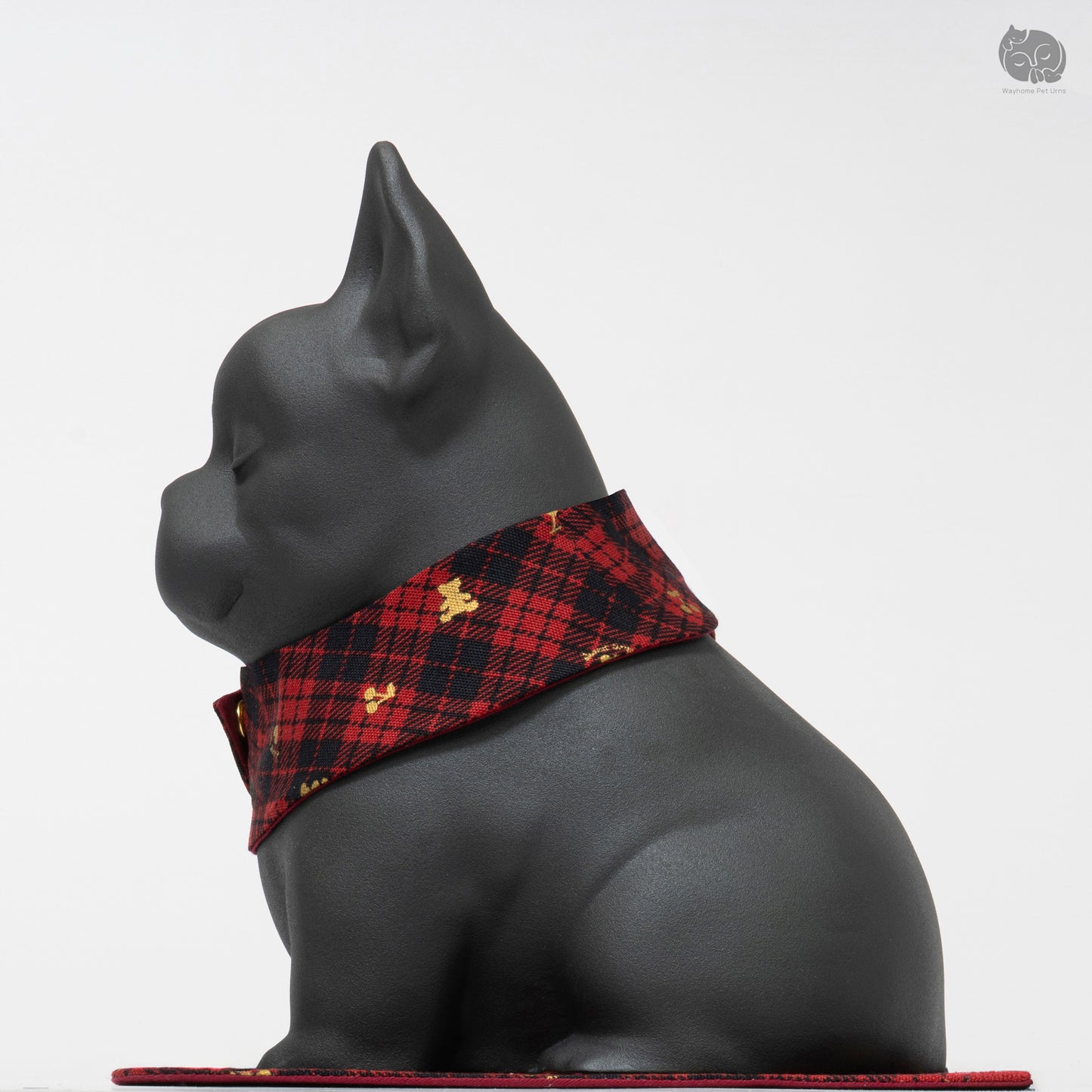 Right side profile of the ceramic dog urn, showing the elegant silhouette of a French Bulldog