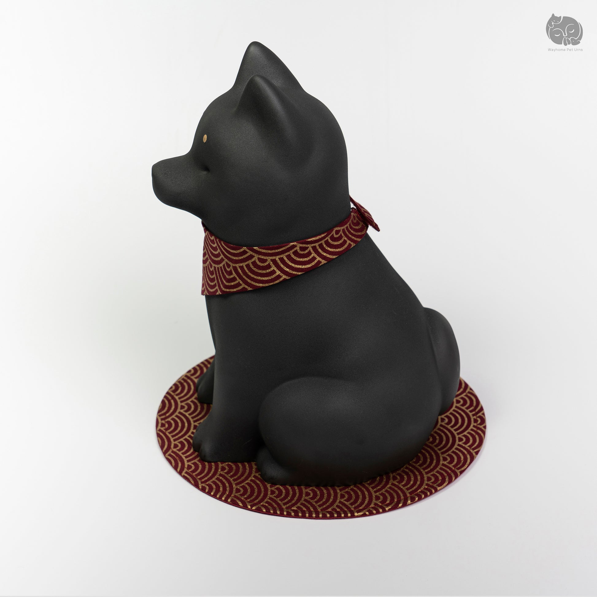 Angled side view of the black ceramic dog urn, highlighting the peaceful artisan sculpture for German Shepherds.