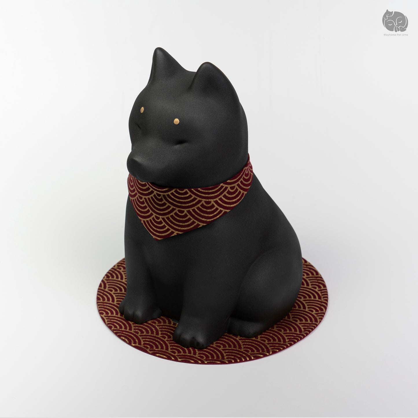 Front quarter view of the obsidian black dog memorial keepsake, designed for large breeds like Husky.