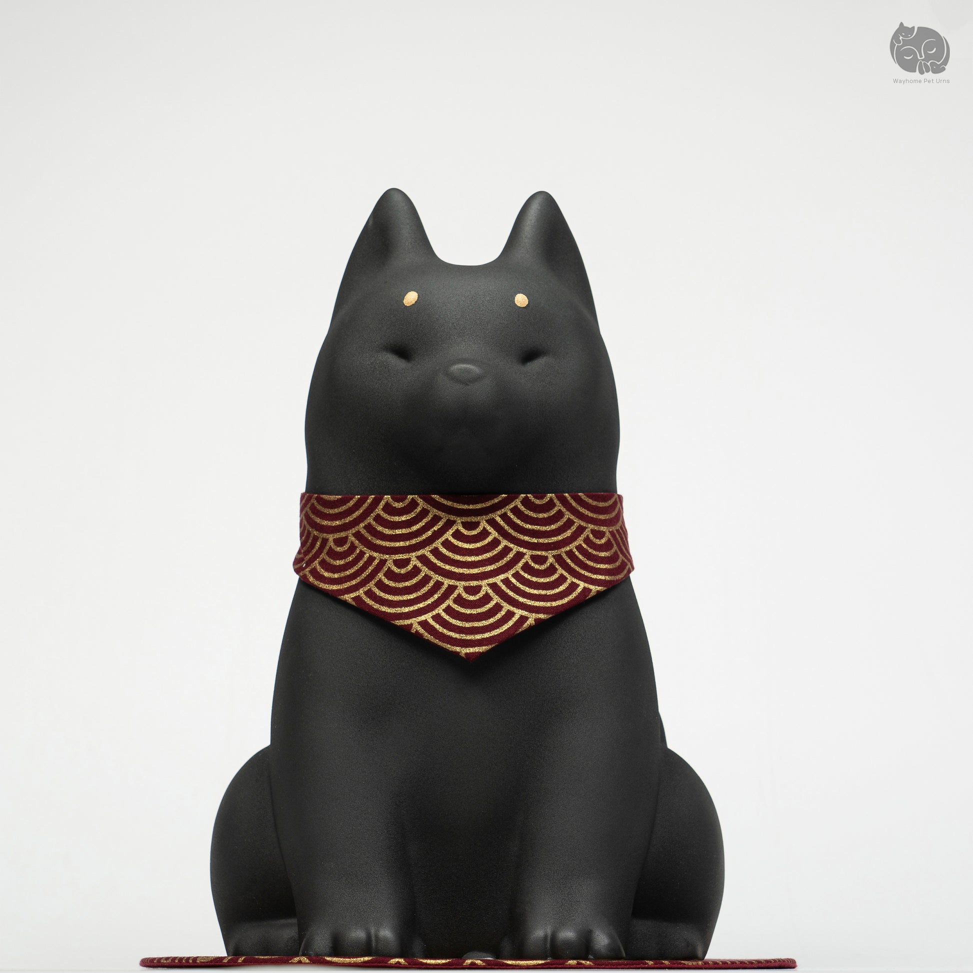 Front view of the Wayhome obsidian black dog ceramic urn, a zen memorial for Husky and German Shepherd.