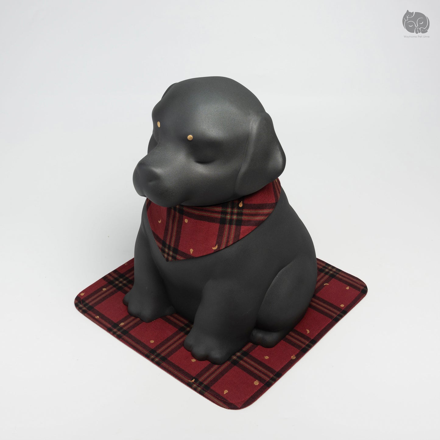 Front quarter angle of the obsidian black dog memorial keepsake, handcrafted for large breeds like Labrador.