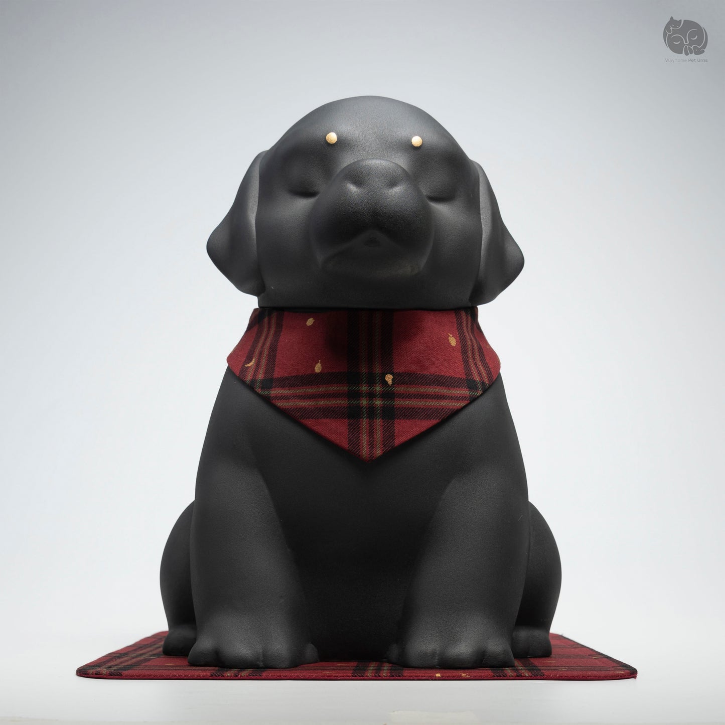 Front view of the Wayhome obsidian black dog ceramic urn, a serene memorial for Labrador and Golden Retriever.