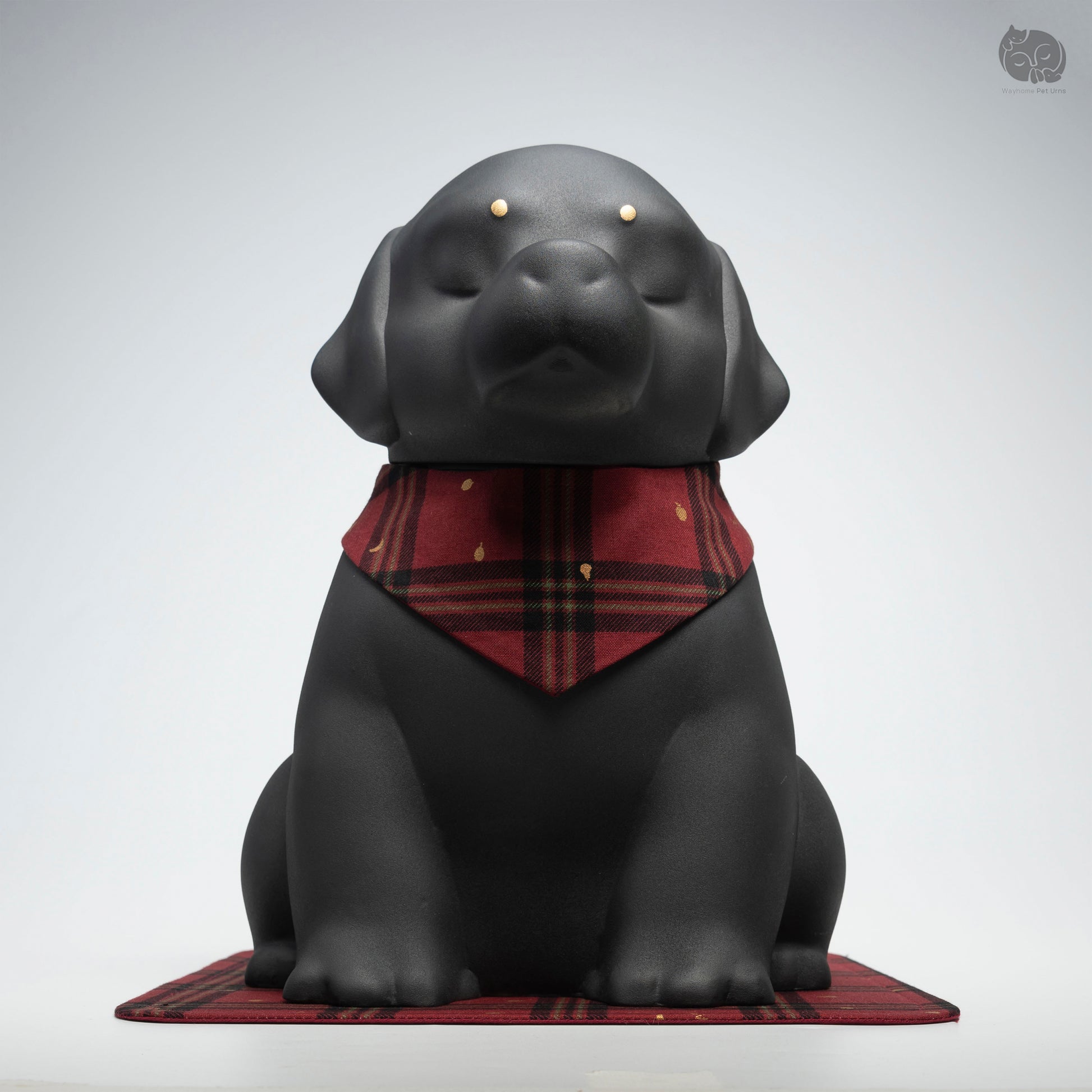 Front view of the Wayhome obsidian black dog ceramic urn, a serene memorial for Labrador and Golden Retriever.