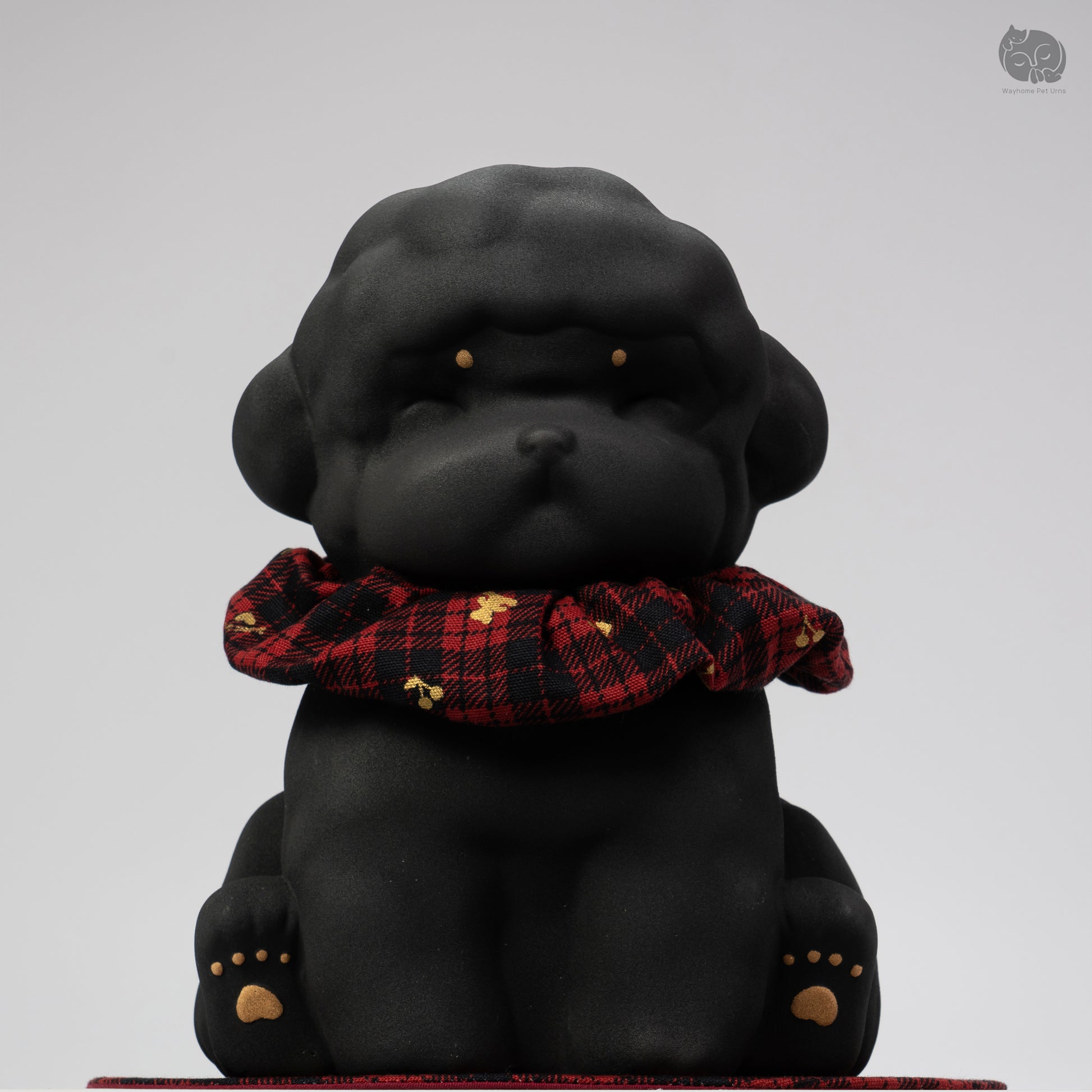 Front view of the Wayhome obsidian black dog ceramic urn, an elegant memorial for Poodle and Bichon.