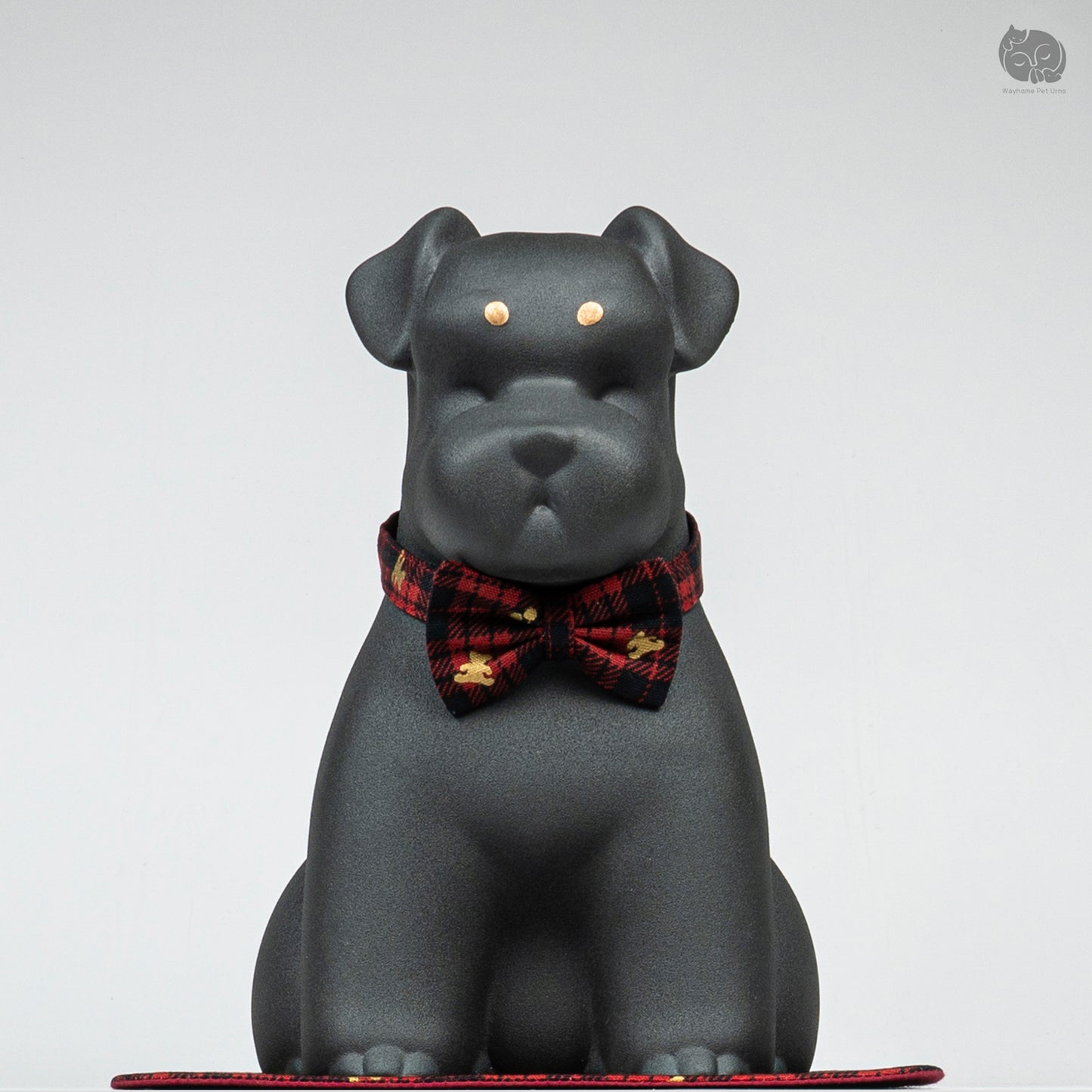 Front view of the Wayhome obsidian black Terrier ceramic urn, a peaceful memorial for Schnauzers and Terriers.