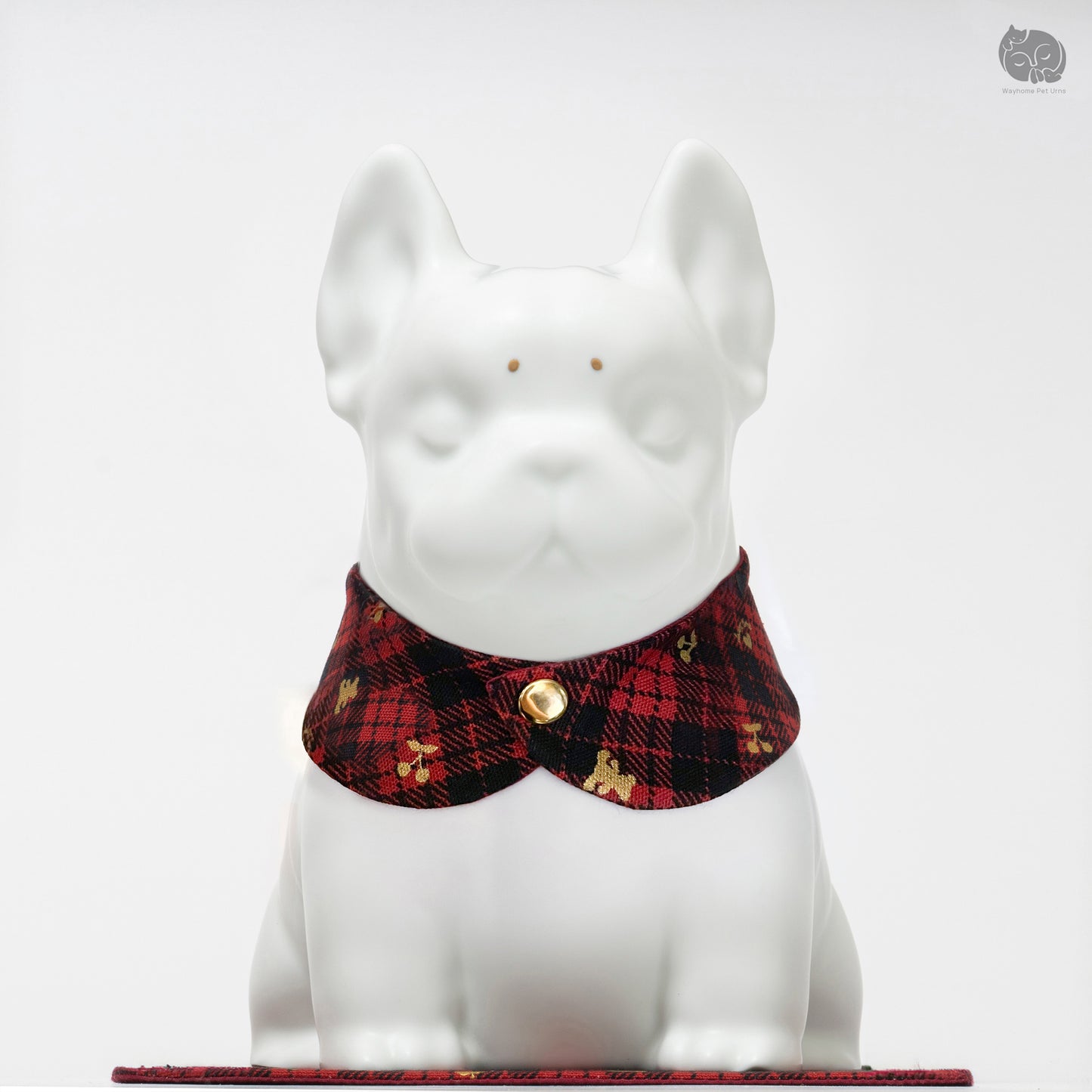 Front view of the ivory white Bulldog ceramic keepsake, a zen memorial urn for Boston Terriers.