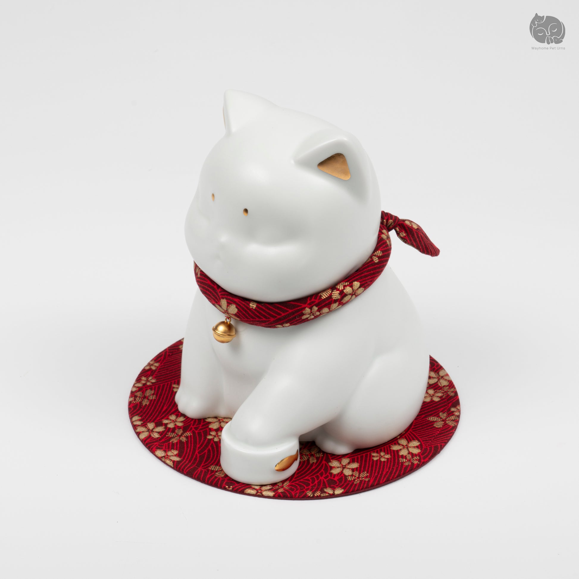 Side profile of the handcrafted white cat memorial jar, showing the elegant and rounded aesthetic design.