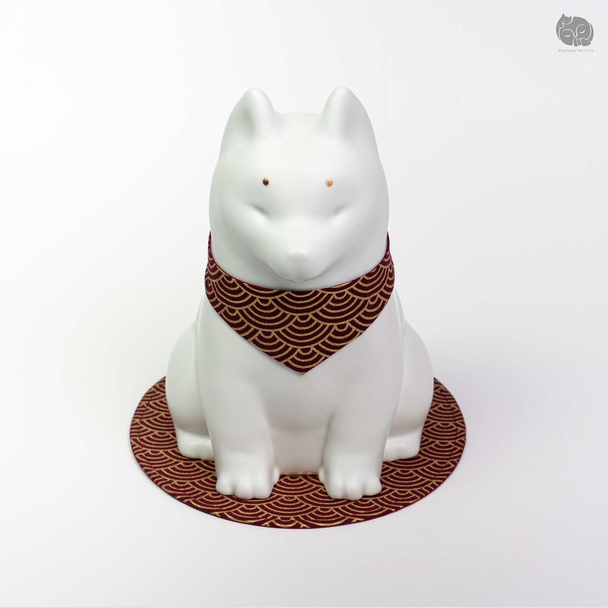 Front quarter view of the white dog memorial keepsake, handcrafted for large breeds like Husky or German Shepherd.