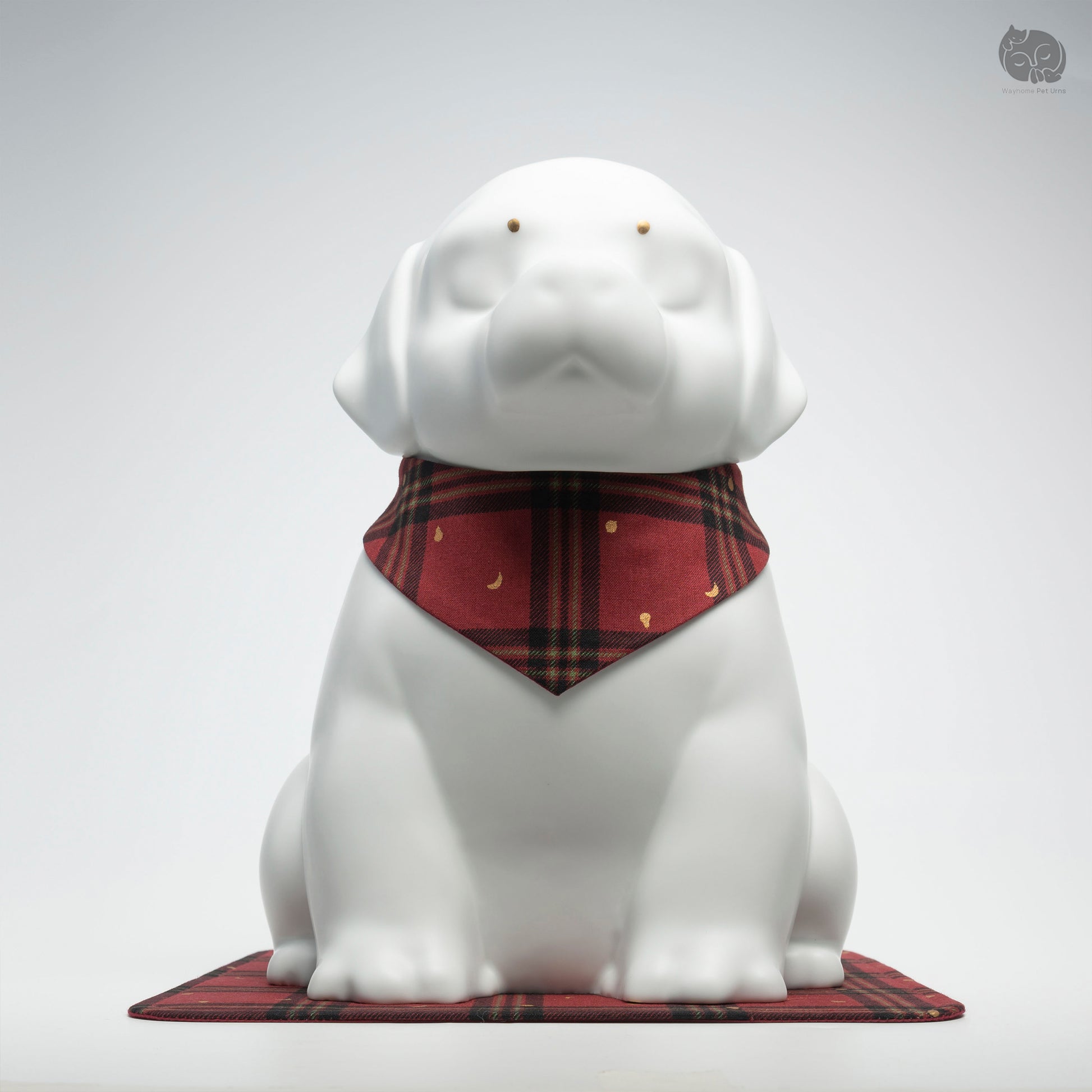 Front view of the Wayhome ivory white dog ceramic urn, a serene memorial for Labrador and Golden Retriever.