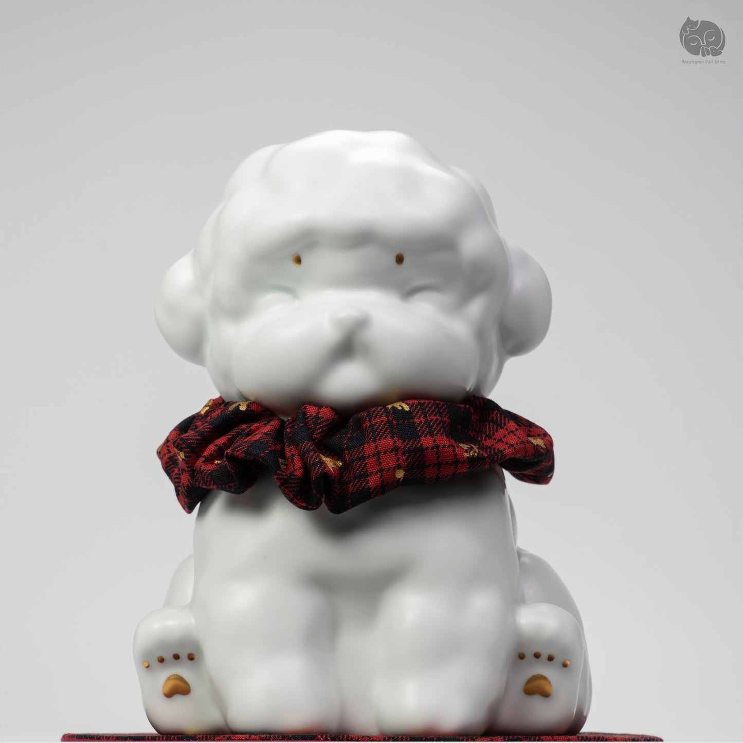 Front view of the Wayhome ivory white dog ceramic urn, an elegant memorial for Poodle and Bichon.
