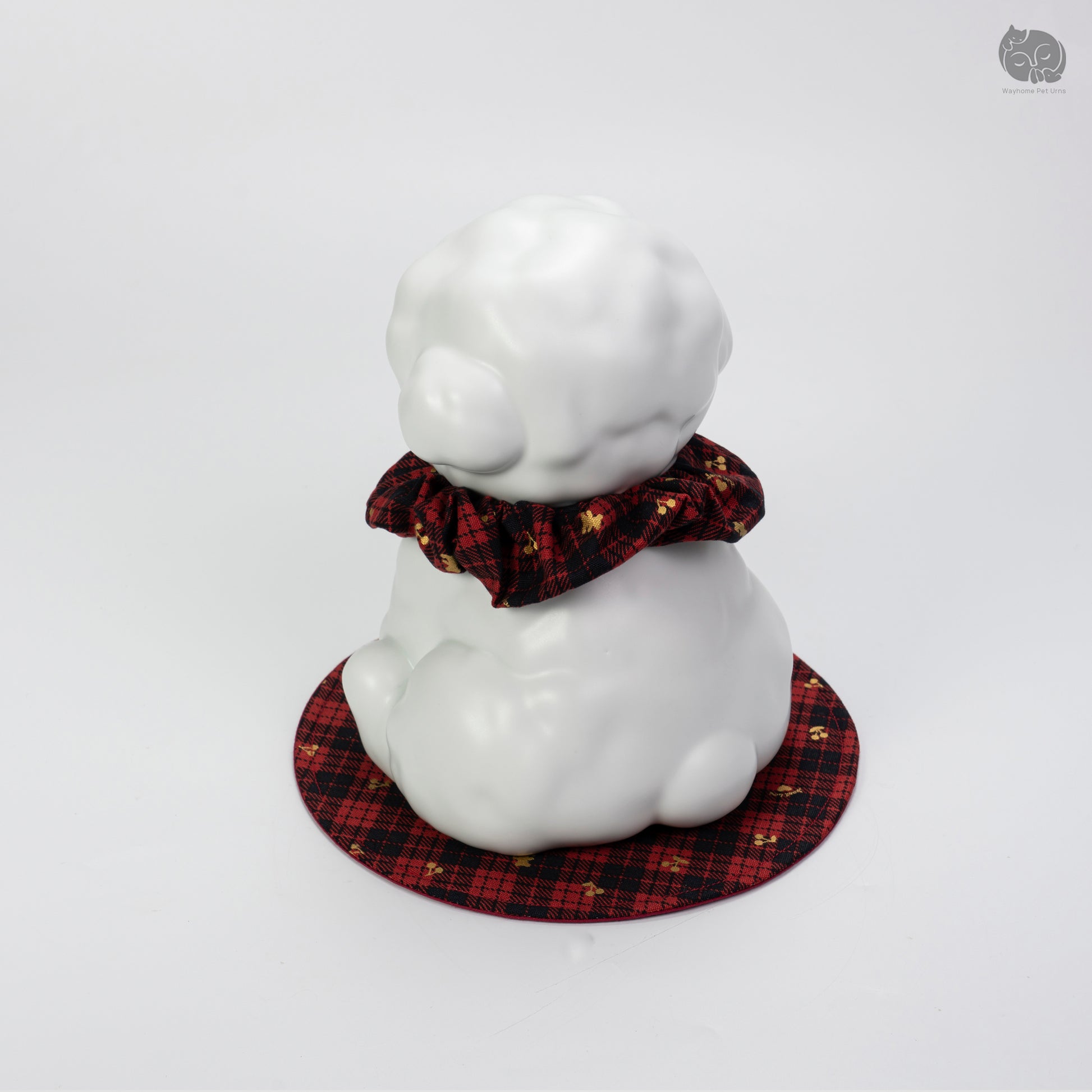 Angled rear profile of the ivory white dog memorial keepsake, designed for small breeds like Bichon.