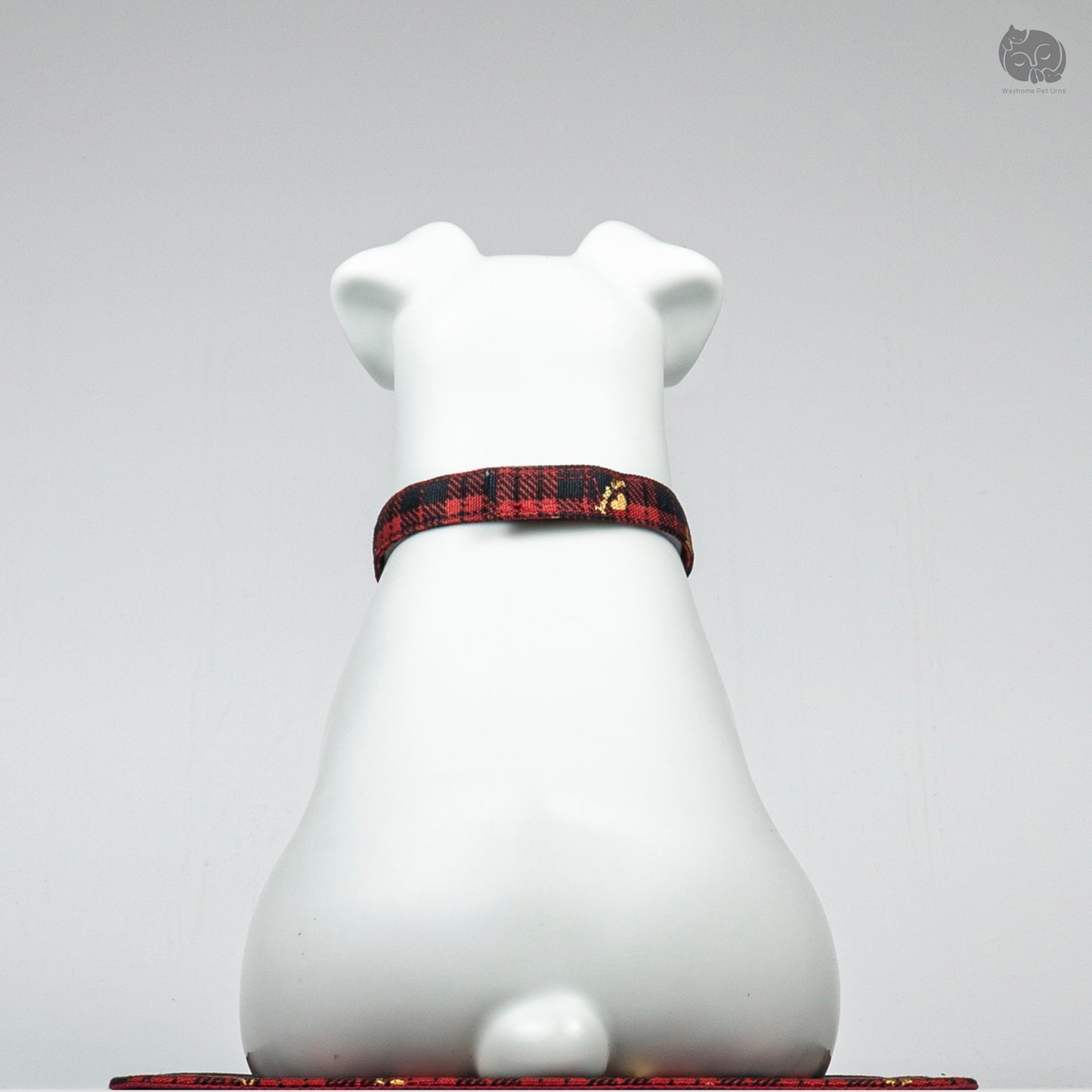 Back view of the white ceramic dog urn for Terriers, showing the minimalist design and secure base.